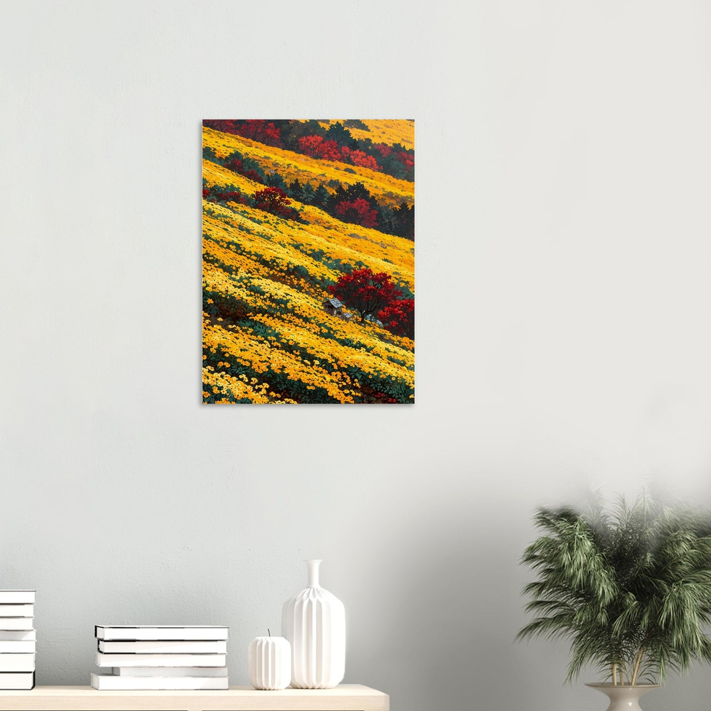 Affiche Champ de Chrysanthèmes Jaunes, mise en situation dans un intérieur