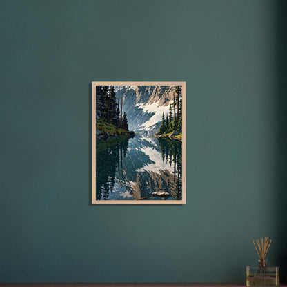 Affiche Forêt de Pins et Lac de Montagne encadrée, cadre bois (vue 6)