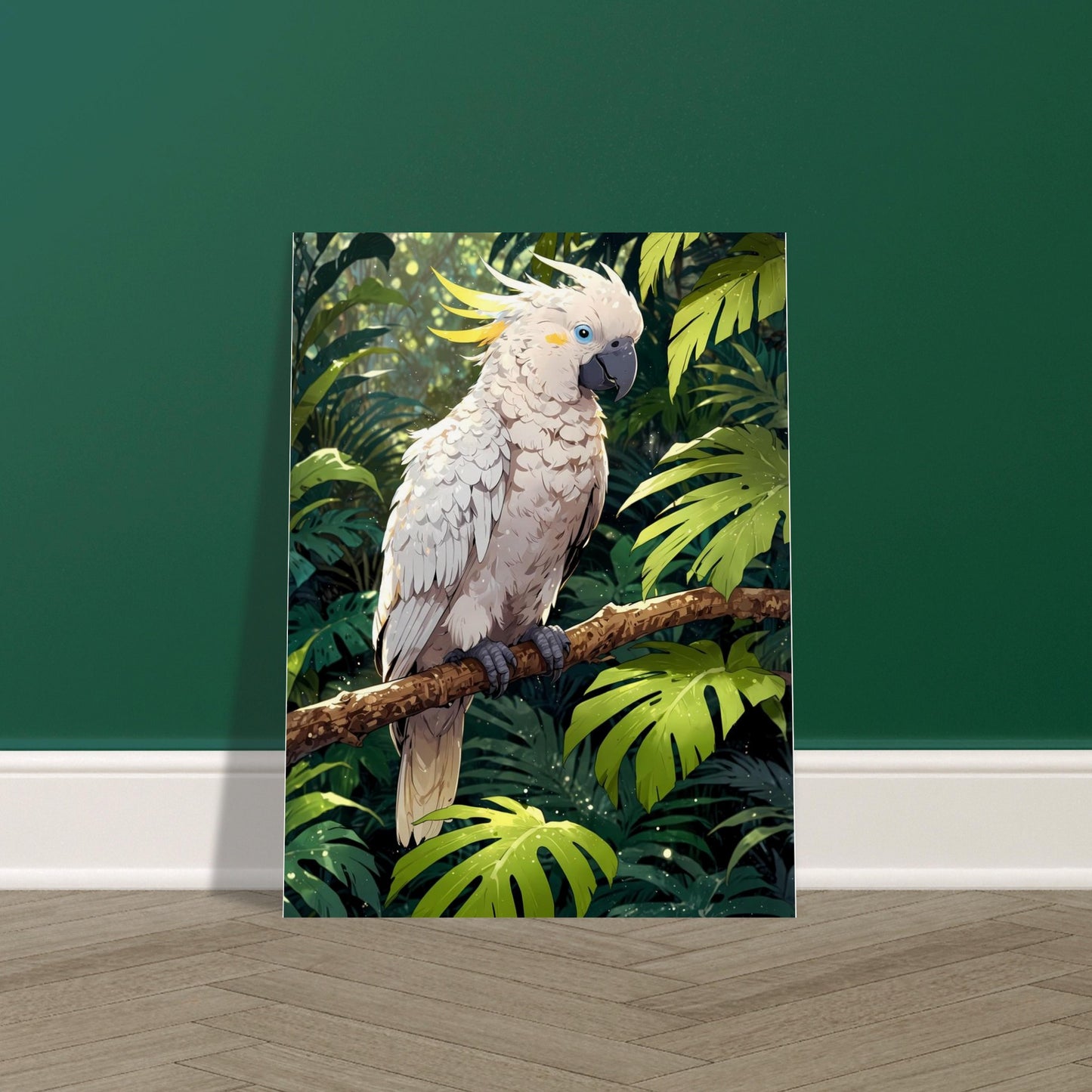 Affiche Cacatoès Blanc, mise en situation dans un intérieur (vue 2)