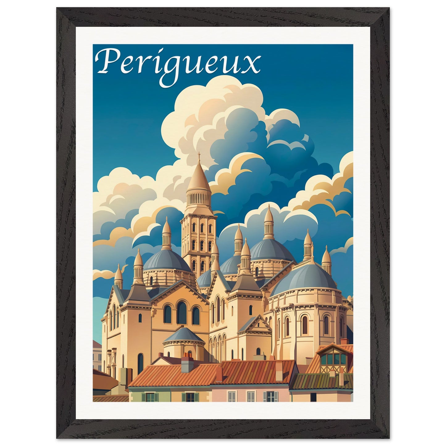 Affiche illustrée Perigueux — poster rétro, impression beaux-arts 250g
