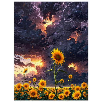 Affiche illustrée Champ de Tournesols Géants, poster rétro, impression beaux-arts 250g