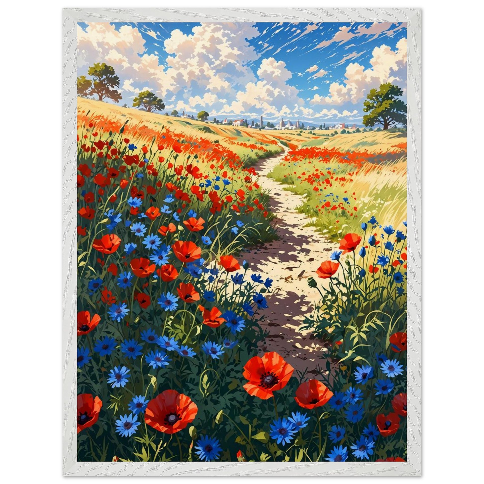 Affiche Champ de Pavots et Bleuets encadrée, cadre bois (vue 2)