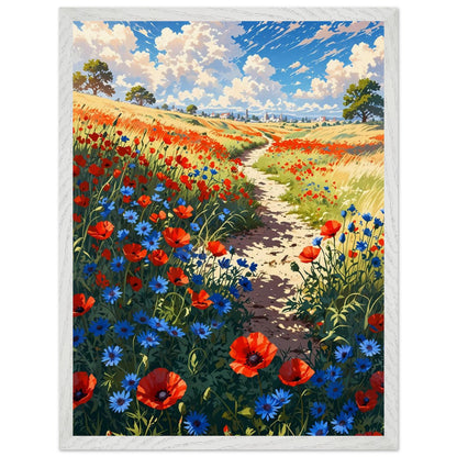 Affiche Champ de Pavots et Bleuets encadrée, cadre bois (vue 2)