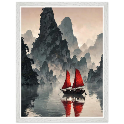 Affiche illustrée Baie de Ha Long Encadrée — poster rétro, impression beaux-arts 250g