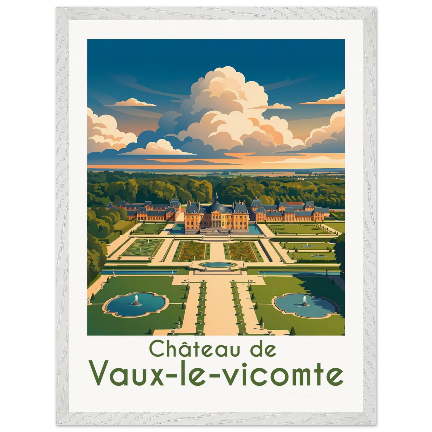 Affiche illustrée Vaux-le-Vicomte — poster rétro, impression beaux-arts 250g