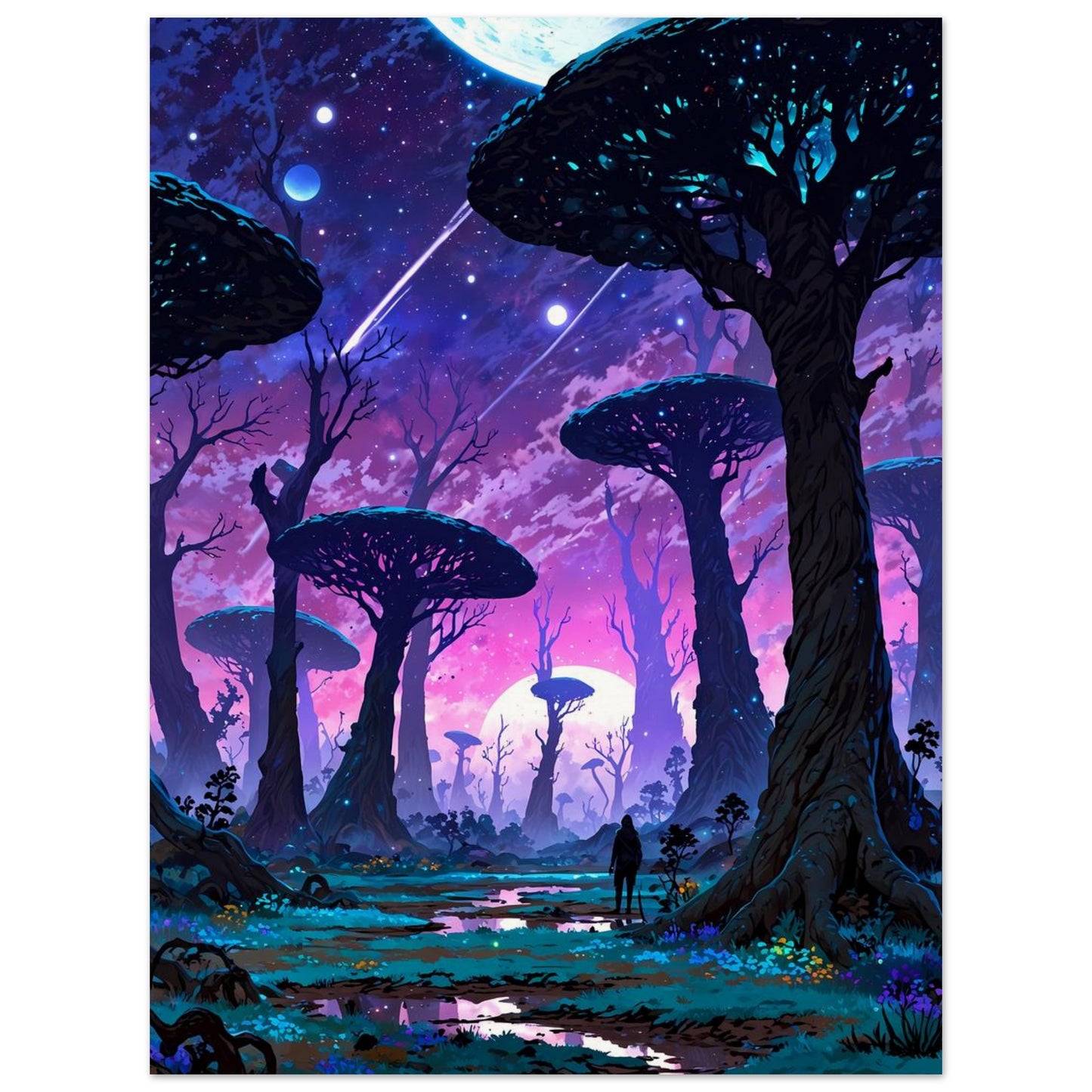 Affiche illustrée Planète anneau — poster rétro, impression beaux-arts 250g