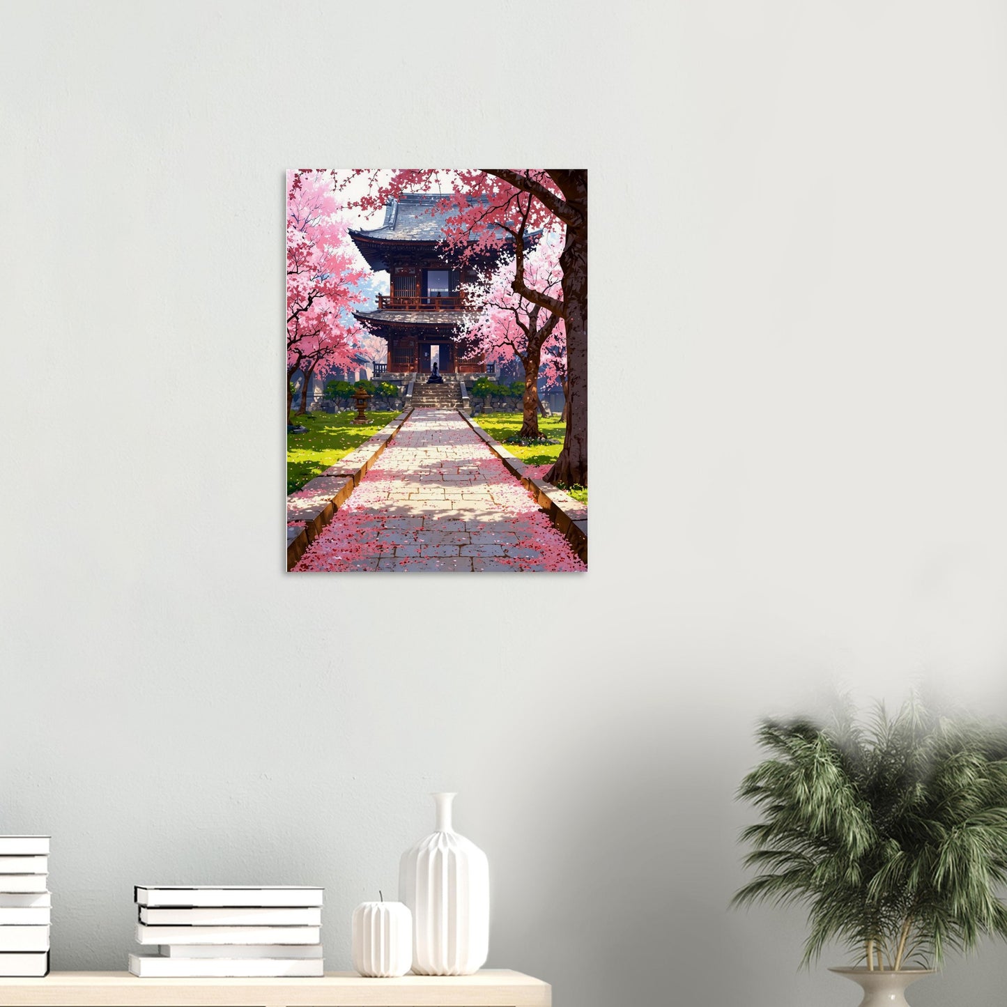 Affiche illustrée Prairie de fleurs de cerisier tombées — poster rétro, impression beaux-arts 250g