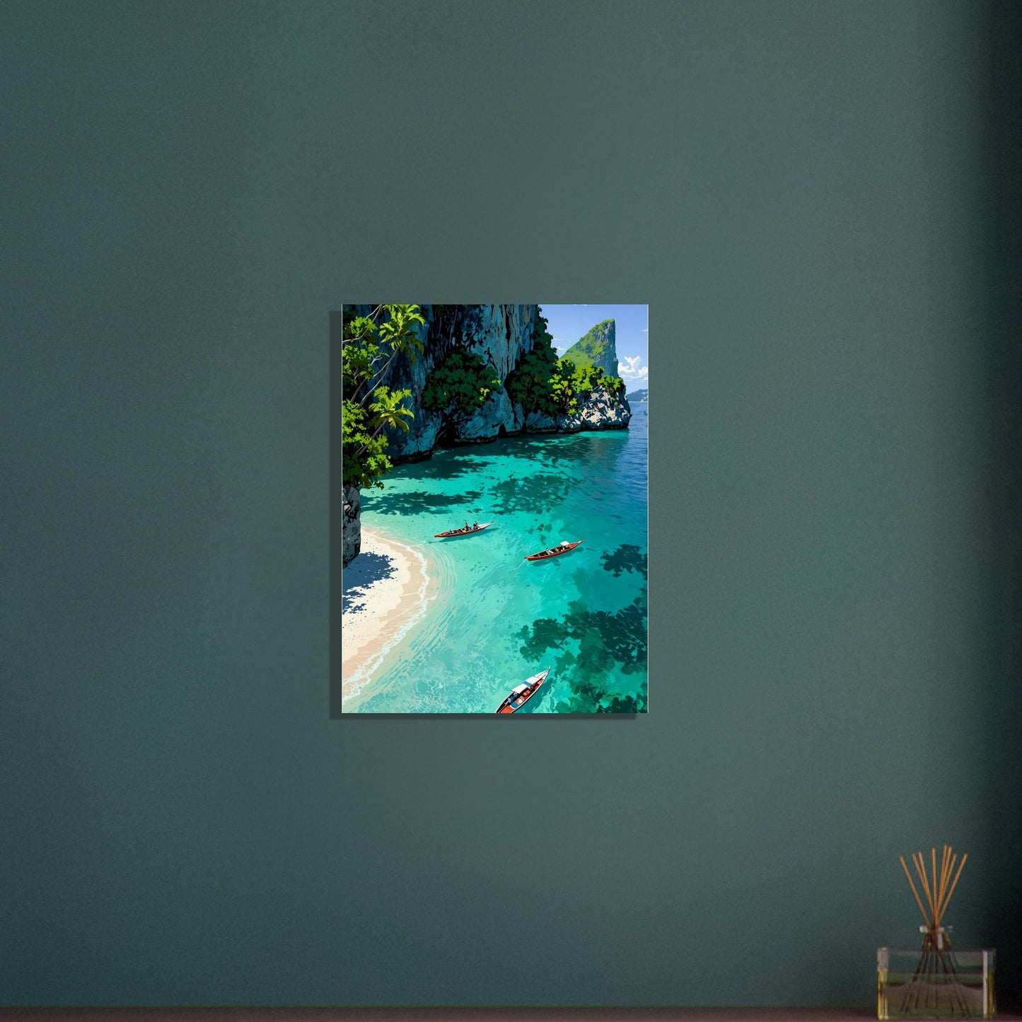 Affiche Crique de Phi Phi, mise en situation dans un intérieur (vue 2)
