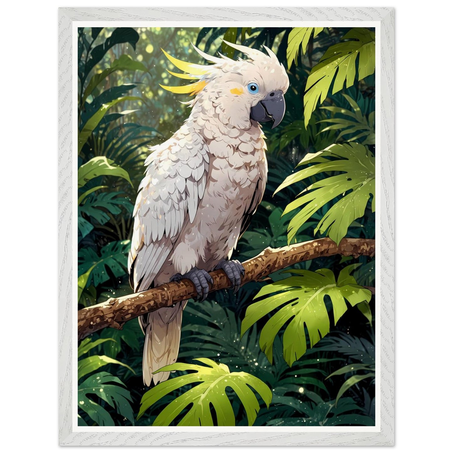 Affiche illustrée Cacatoès blanc Encadrée — poster rétro, impression beaux-arts 250g