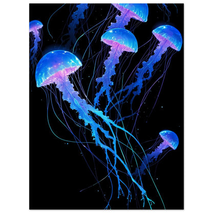 Affiche illustrée Méduse lumineuse — poster rétro, impression beaux-arts 250g