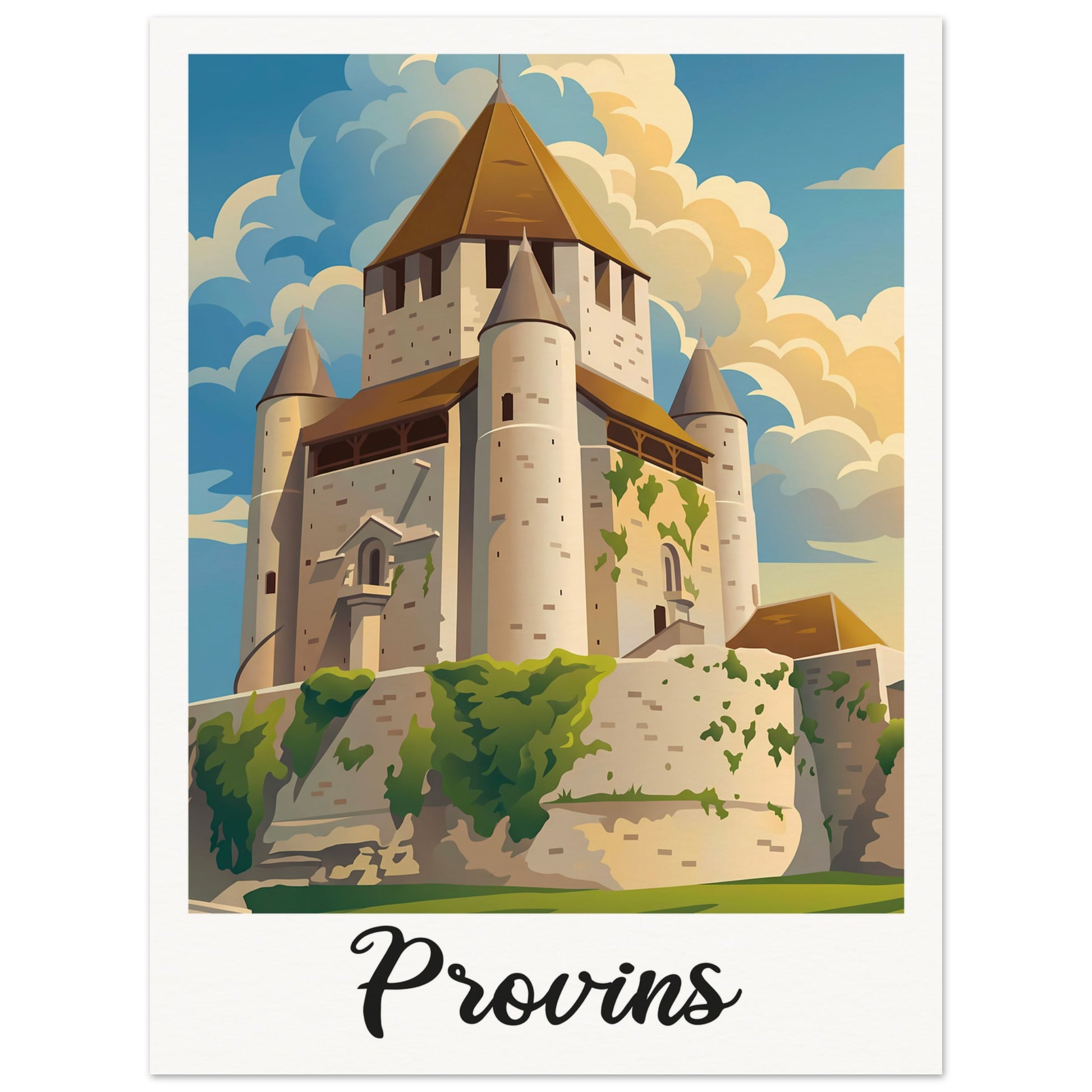 Affiche illustrée Provins, poster rétro, impression beaux-arts 250g