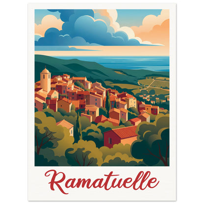 Affiche illustrée Ramatuelle — poster rétro, impression beaux-arts 250g