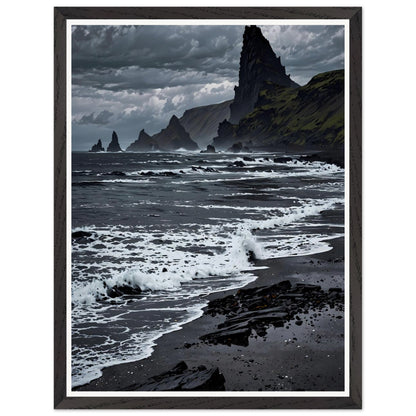 Affiche illustrée Plage de sable noir Encadrée — poster rétro, impression beaux-arts 250g