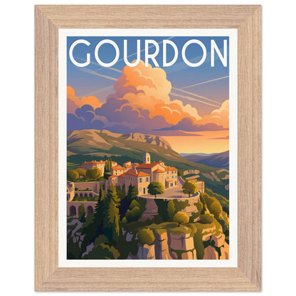 Affiche illustrée Gourdon — poster rétro, impression beaux-arts 250g