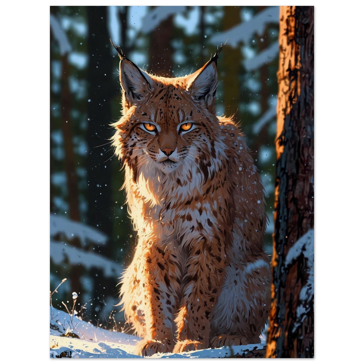 Affiche illustrée Lynx boréal — poster rétro, impression beaux-arts 250g