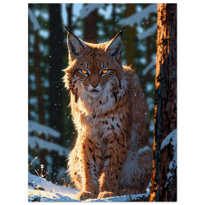 Affiche illustrée Lynx boréal — poster rétro, impression beaux-arts 250g