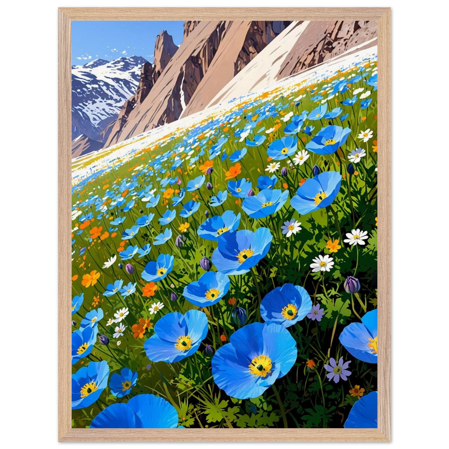Affiche Champ de pavots bleus de l'Himalaya Encadrée encadrée, cadre bois (vue 6)
