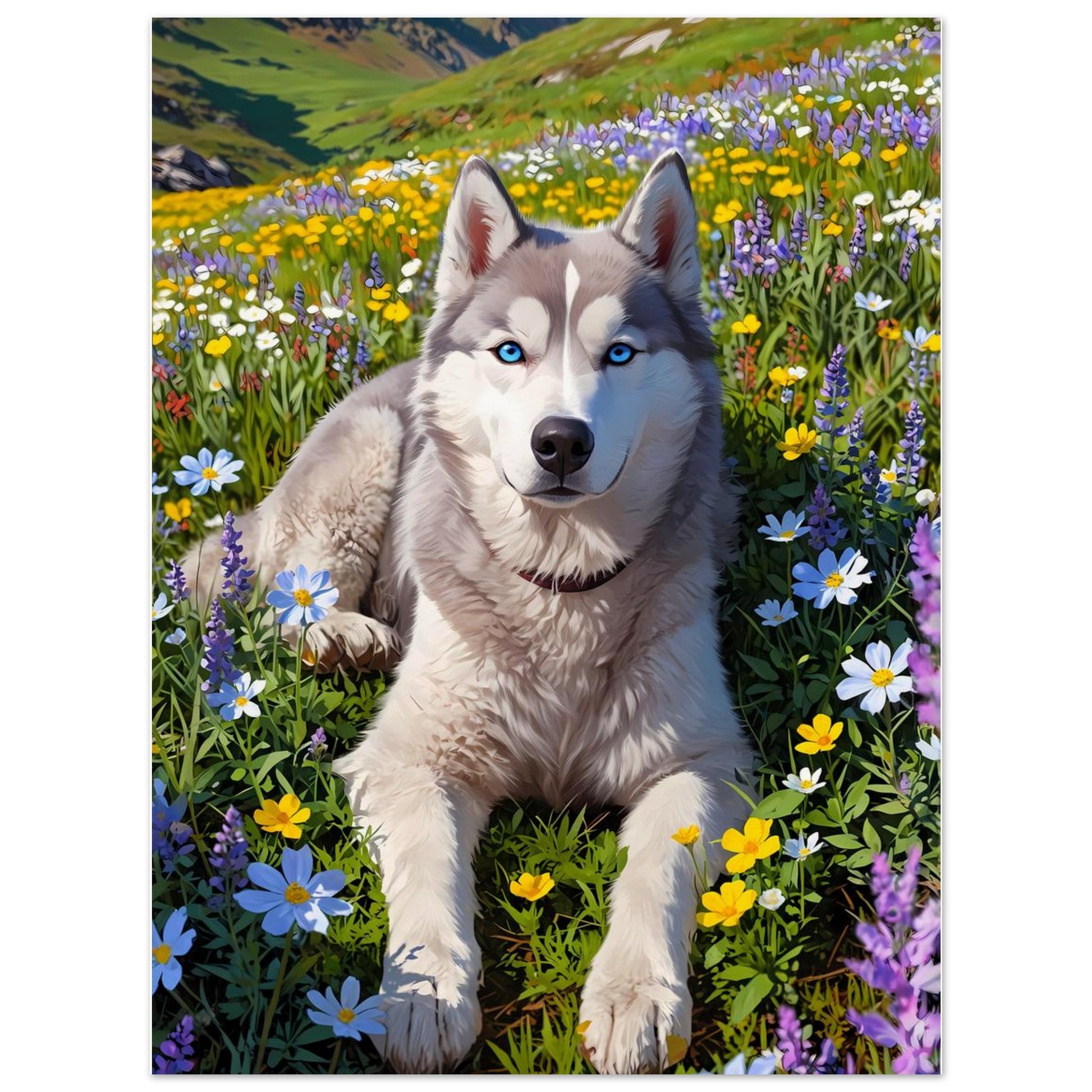 Affiche illustrée Husky sibérien, poster rétro, impression beaux-arts 250g