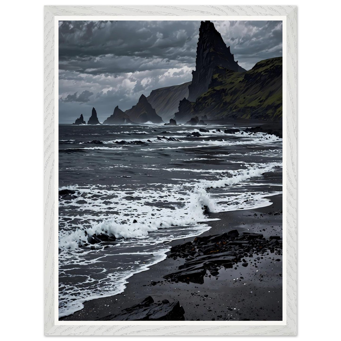 Affiche illustrée Plage de sable noir Encadrée — poster rétro, impression beaux-arts 250g