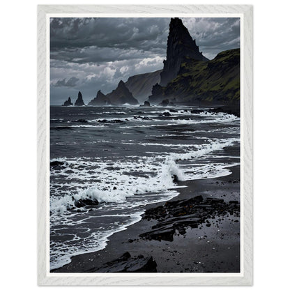Affiche illustrée Plage de sable noir Encadrée — poster rétro, impression beaux-arts 250g