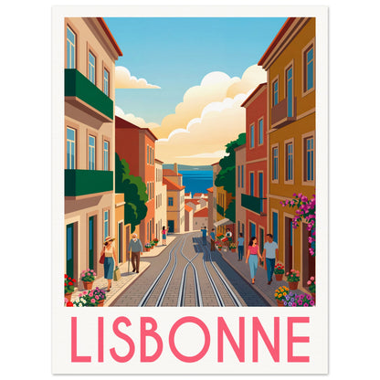 Affiche illustrée Lisbonne — poster rétro, impression beaux-arts 250g