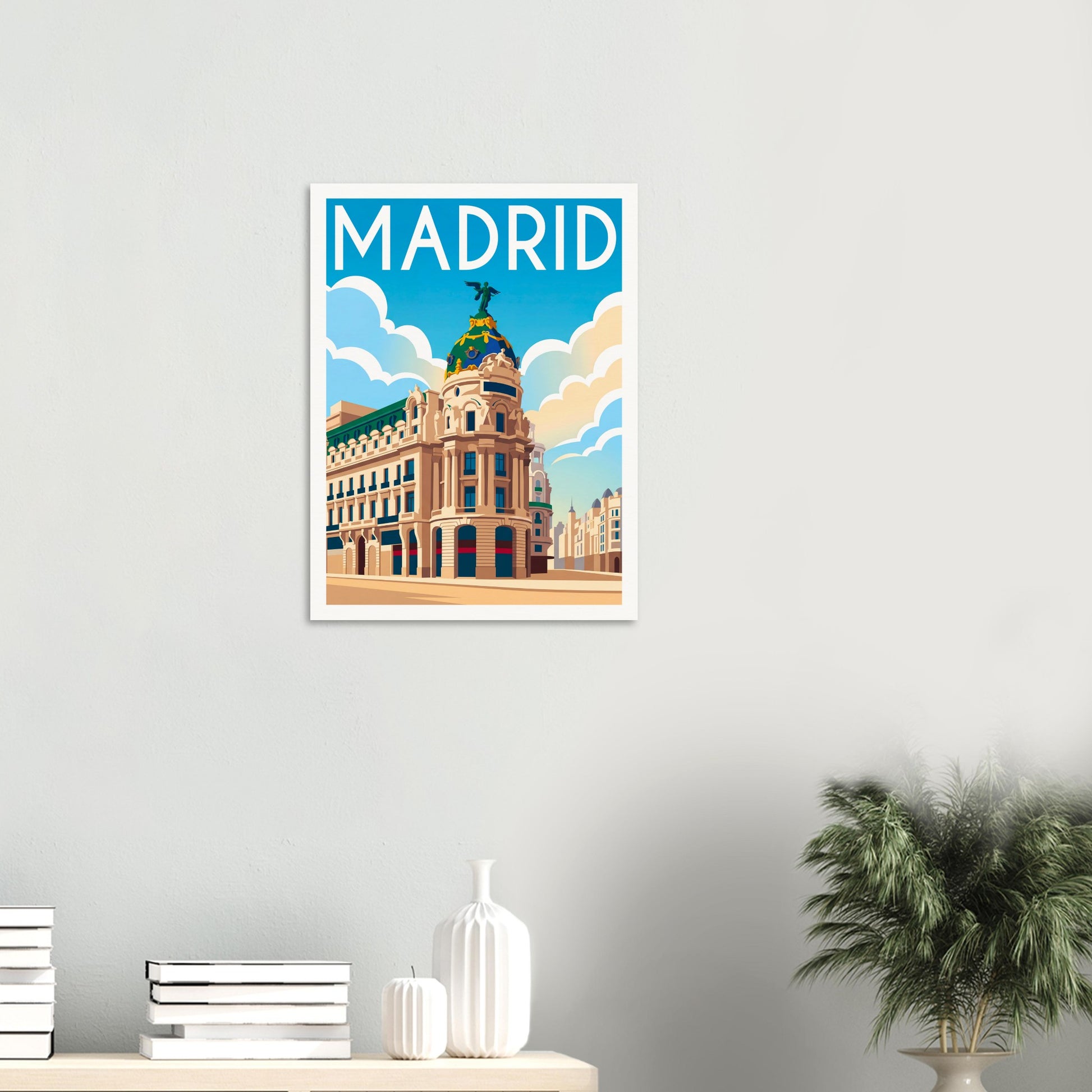 Affiche illustrée Madrid — poster rétro, impression beaux-arts 250g