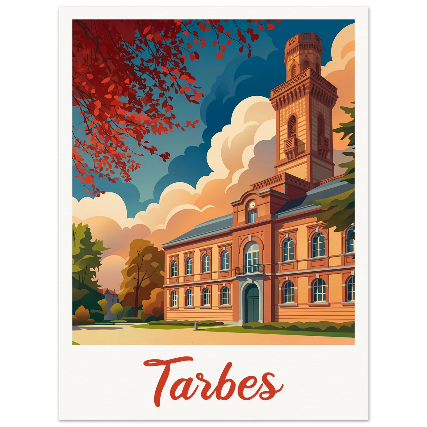 Affiche illustrée Tarbes — poster rétro, impression beaux-arts 250g