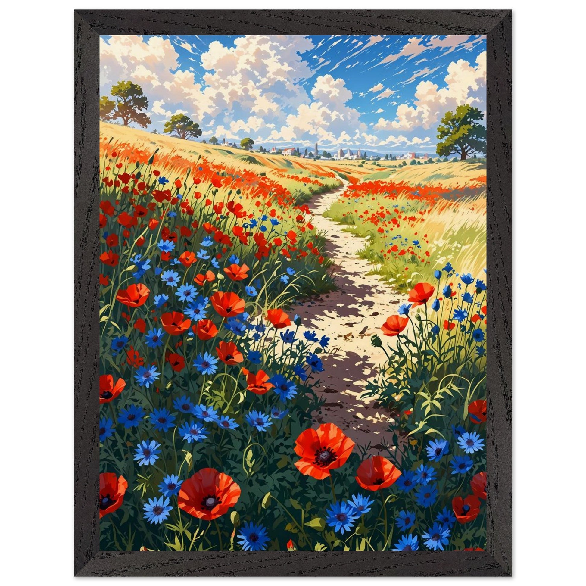 Affiche Champ de Pavots et Bleuets encadrée, cadre bois (vue 3)