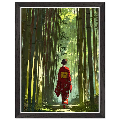 Affiche illustrée Femme en kimono Encadrée — poster rétro, impression beaux-arts 250g