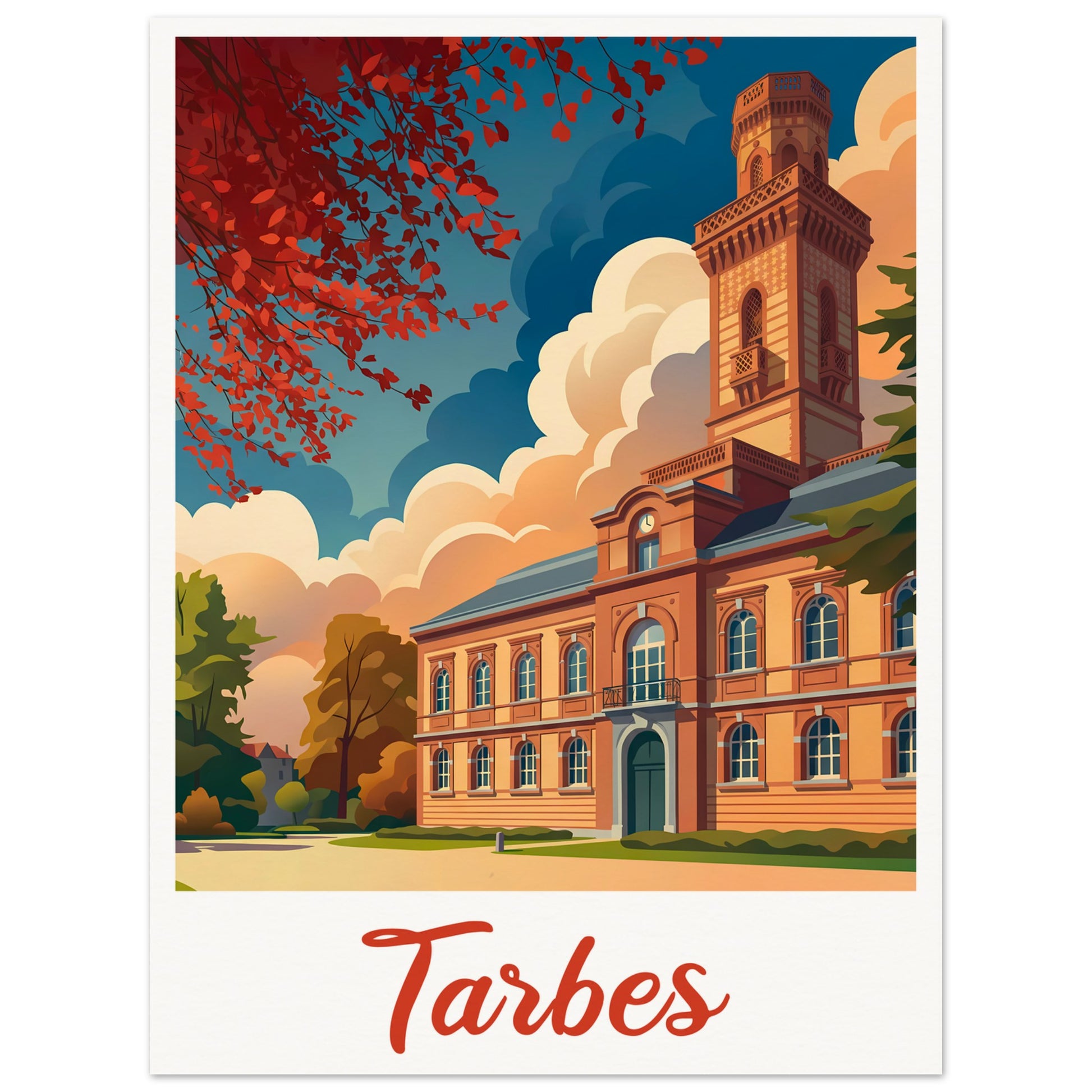 Affiche illustrée Tarbes — poster rétro, impression beaux-arts 250g