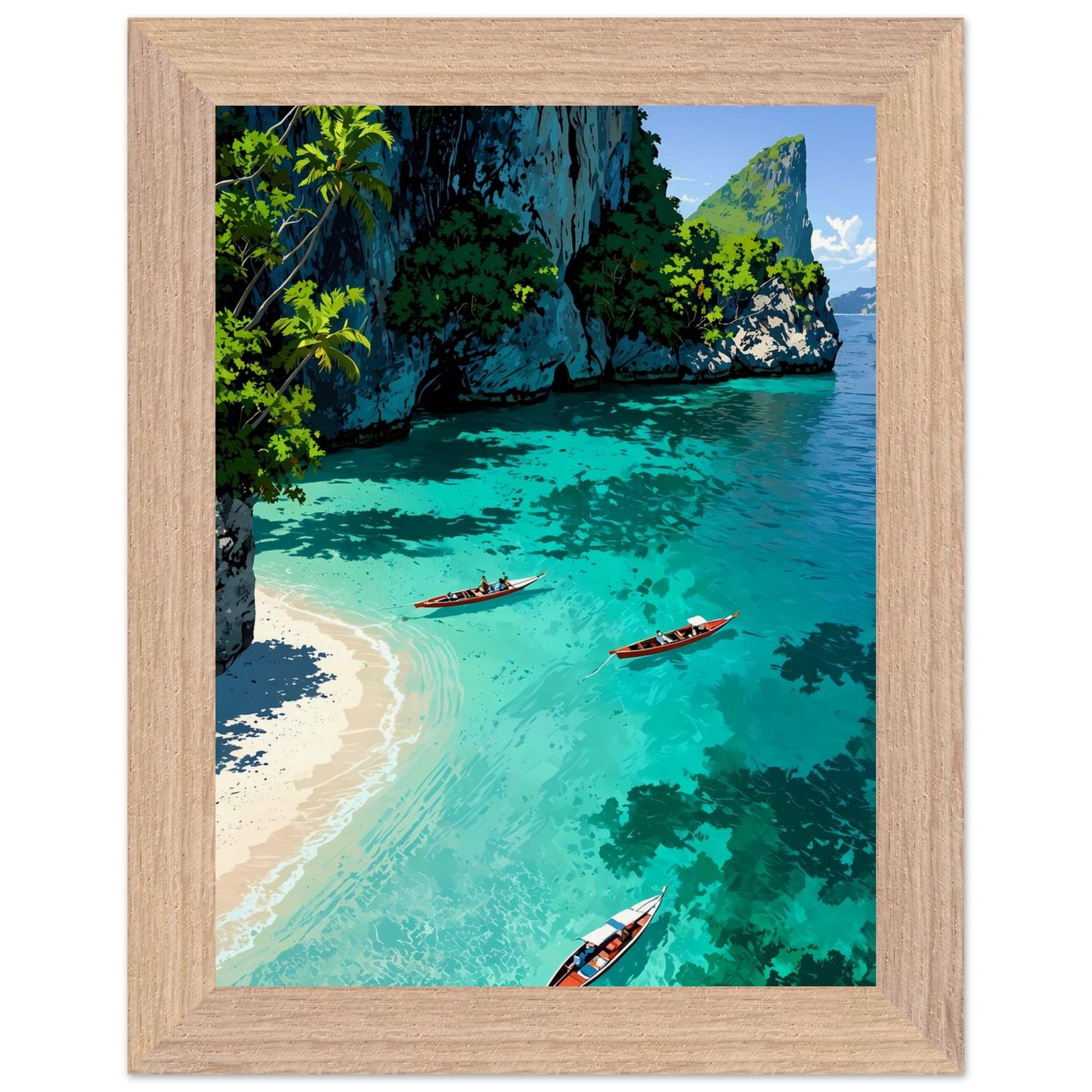 Affiche illustrée Crique de Phi Phi Encadrée — poster rétro, impression beaux-arts 250g