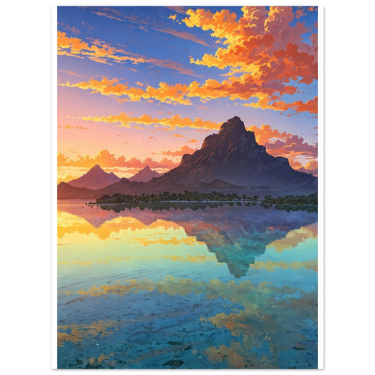 Plage de Bora Bora, Mont Otemanu, Reflet sur lagon – affiche d'art décoratif, poster mural | Muchimura