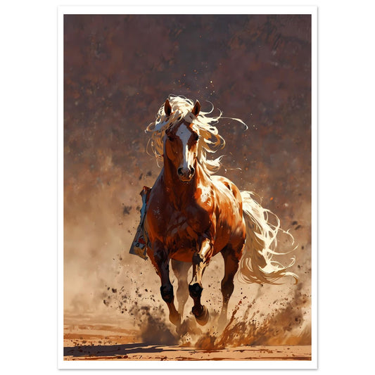 Mustang blanc, Tempête de sable, Désert rouge – affiche d'art décoratif, poster mural | Muchimura