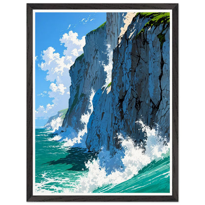 Affiche illustrée Falaises de craie blanche Encadrée — poster rétro, impression beaux-arts 250g