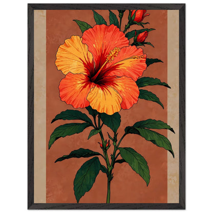 Affiche Hibiscus Rouge Tropical encadrée, cadre bois (vue 4)