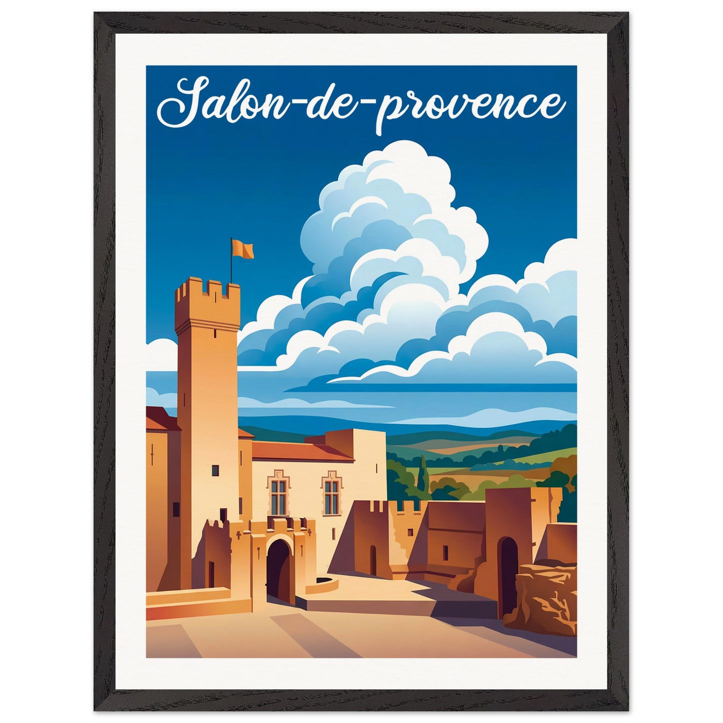 Affiche illustrée Salon-de-Provence — poster rétro, impression beaux-arts 250g