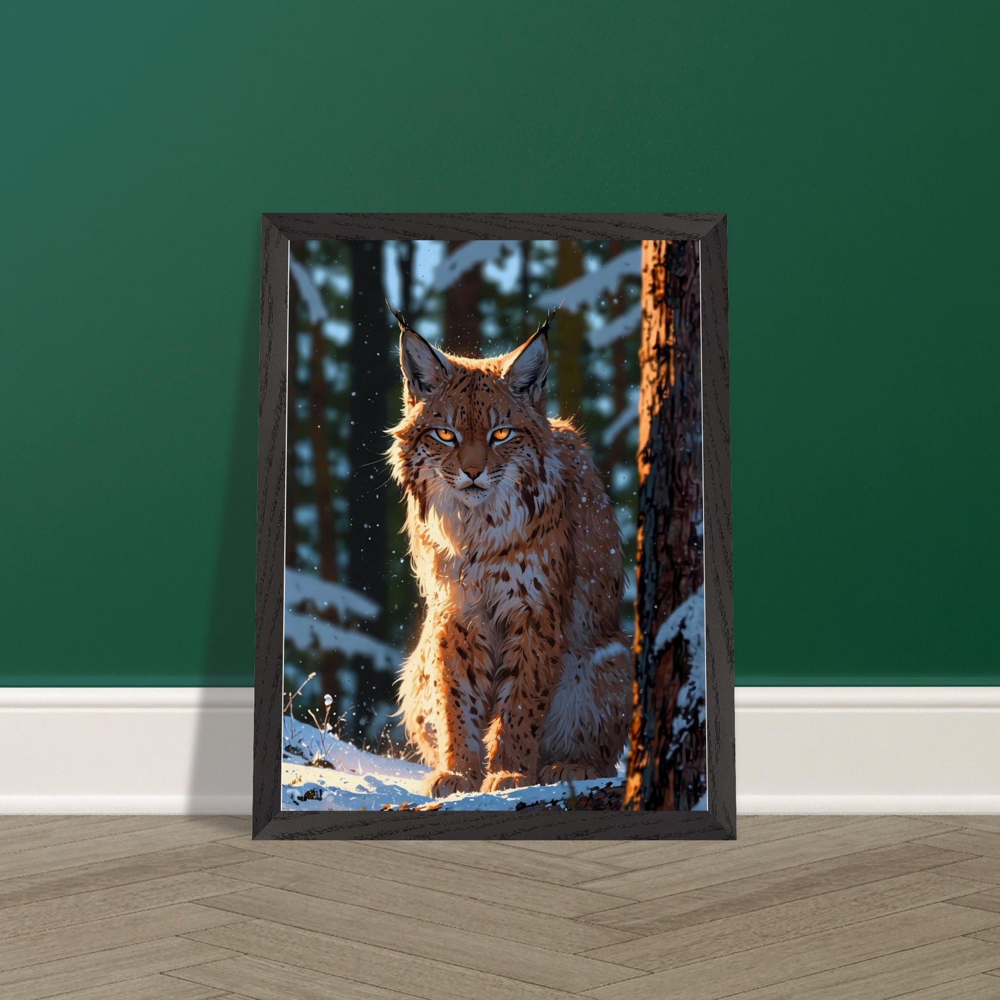 Affiche Lynx Boréal encadrée, cadre bois (vue 3)