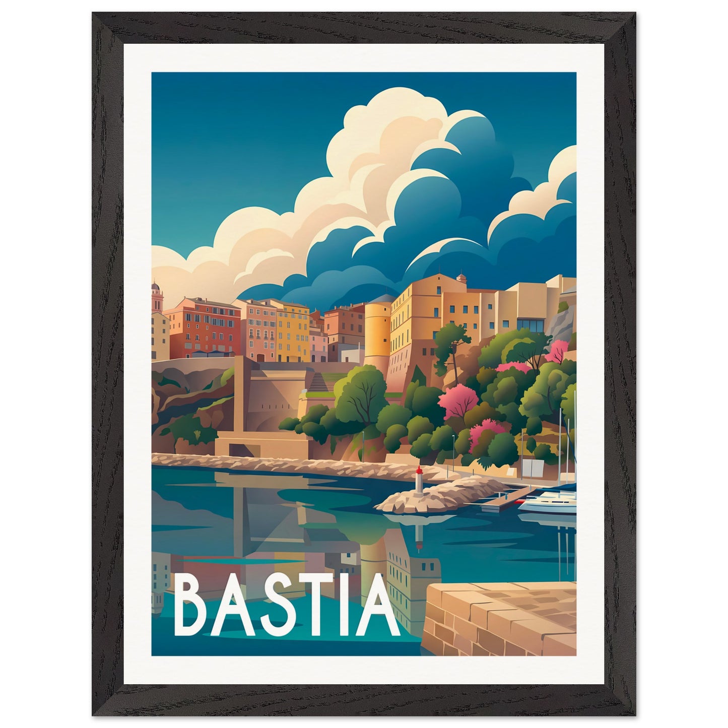 Affiche illustrée bastia — poster rétro, impression beaux-arts 250g