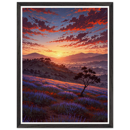 Affiche illustrée Champ de lavande Encadrée — poster rétro, impression beaux-arts 250g