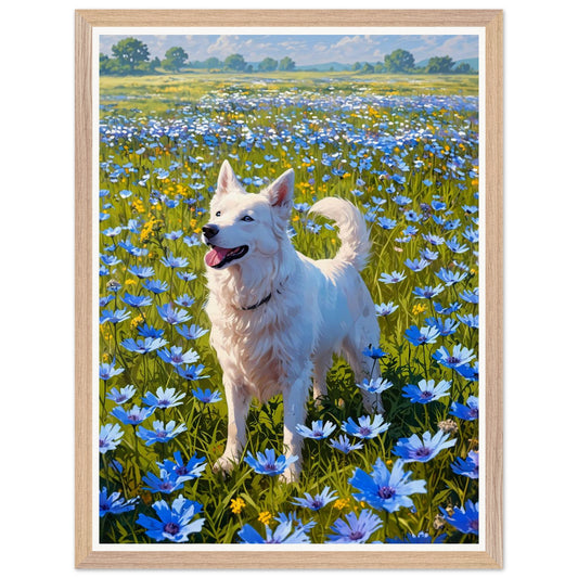 Affiche illustrée Berger blanc suisse Encadrée — poster rétro, impression beaux-arts 250g