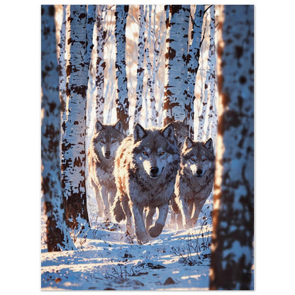 Affiche illustrée Meute de loups — poster rétro, impression beaux-arts 250g