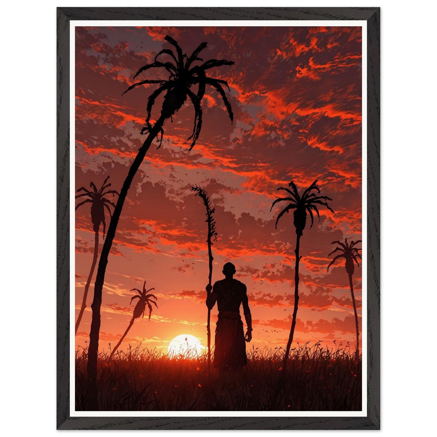 Affiche illustrée Villageois Encadrée — poster rétro, impression beaux-arts 250g