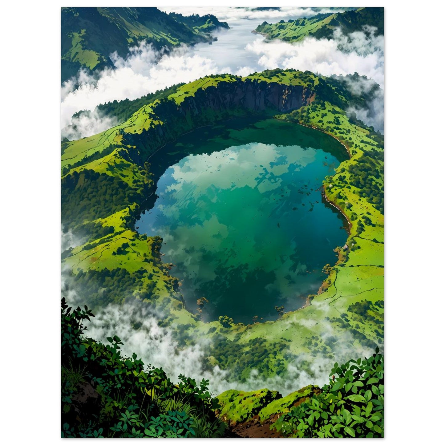 Affiche illustrée Paysage des Açores — poster rétro, impression beaux-arts 250g