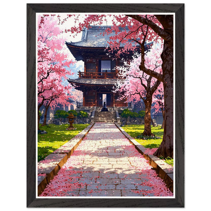 Affiche illustrée Prairie de fleurs de cerisier tombées Encadrée — poster rétro, impression beaux-arts 250g