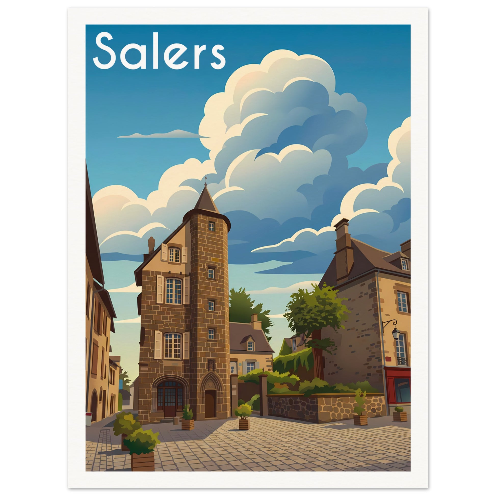 Affiche illustrée Salers, poster rétro, impression beaux-arts 250g