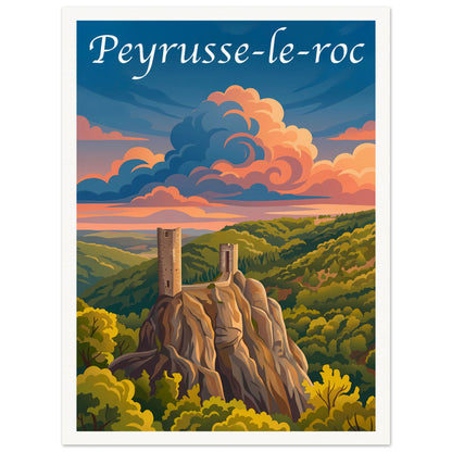 Affiche illustrée Peyrusse-le-Roc — poster rétro, impression beaux-arts 250g