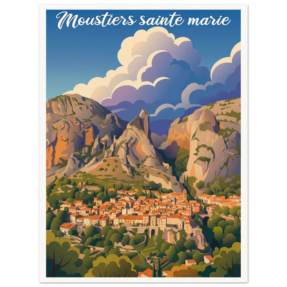 Affiche illustrée Moustiers-Sainte-Marie — poster rétro, impression beaux-arts 250g