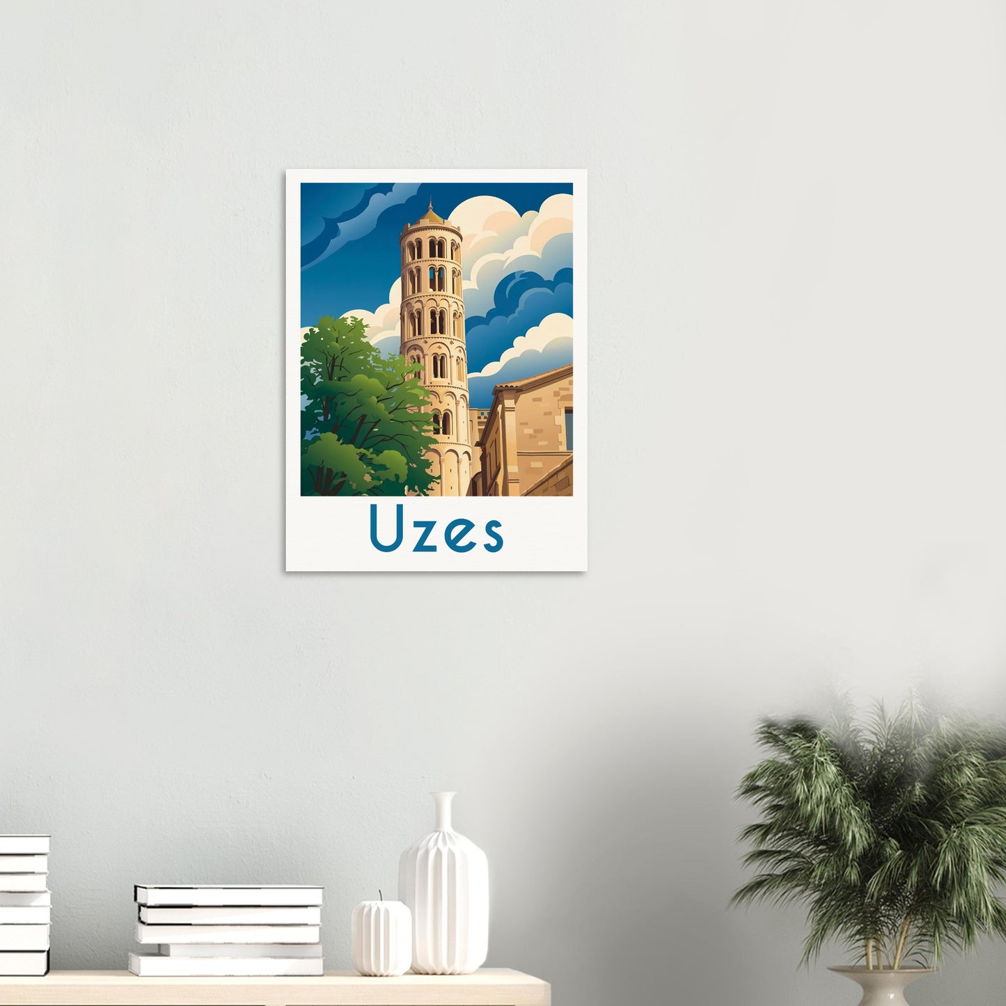 Affiche illustrée Uzes — poster rétro, impression beaux-arts 250g