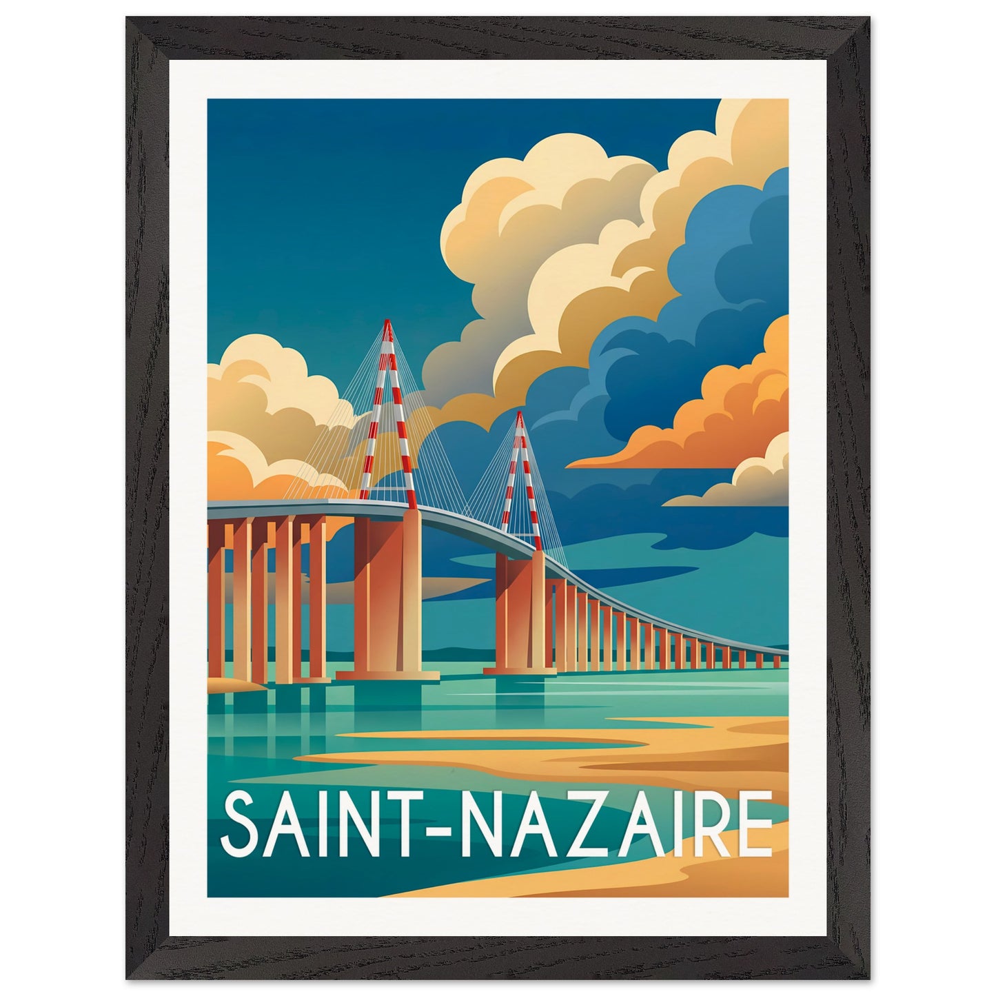 Affiche illustrée Saint-Nazaire — poster rétro, impression beaux-arts 250g