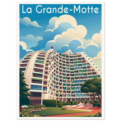 Affiche illustrée la grande motte — poster rétro, impression beaux-arts 250g